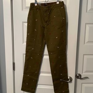 Crewcuts Boy’s Size 14 Slim Cut olive pants with dog/fire hydrant embroidery
